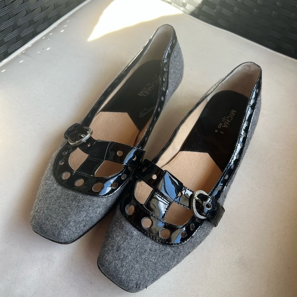 Michael Kors Women’s Grey Wool and Leather Mary‎ Jane Buckle Flats Size 8 - Picture 3 of 8